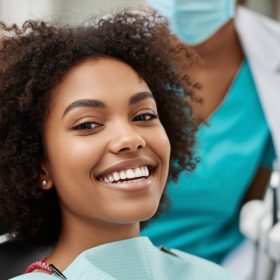 Smiling woman in a dentist chair